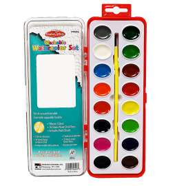 Washable Water Color Set, Oval Pan w/Brush, 16 Assorted Colors, 1 Set