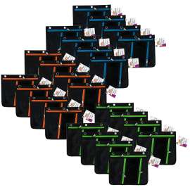 Expanding Pencil Pouch, 3 Pocket, 11"W x 9.5"H x 1"D, Assorted Colors, Pack of 24
