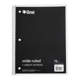 1-Subject Notebook, 70 Page, Wide Ruled, Black
