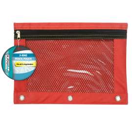 3 Ring Pencil Pouch With Mesh Window, 10" x 7.5", Assorted Colors