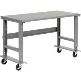 Global Industrial 48"W x 36"D Mobile Adjustable Height C-Channel Leg Workbench - Steel