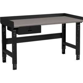 Global Industrial 60 x 30 Adj Height Workbench w/Drawer, Black- Steel Square Edge Top