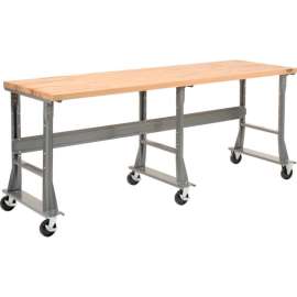 Global Industrial 96 x 36 Mobile Fixed Height Flared Leg Workbench - Maple Square Edge Gray