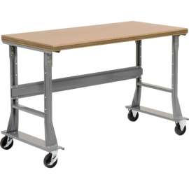 Global Industrial 72 x 36 Mobile Fixed Height Flared Leg Workbench - Shop Top Safety Edge Gray