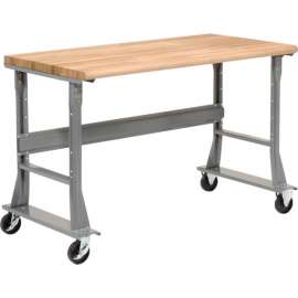 Global Industrial 72 x 36 Mobile Fixed Height Flared Leg Workbench - Maple Safety Edge Gray