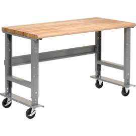 Global Industrial 60x30 Mobile Adjustable Height C-Channel Leg Workbench - Maple Safety Edge