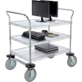 Nexel Chrome Wire Shelf Instrument Cart w/3 Shelves, 1200 Ib. Capacity, 36"L x 24"W x 44"H
