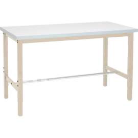 Global Industrial 60 x 36 Adj. Height Workbench Square Tube Leg - Laminate Square Edge - Tan