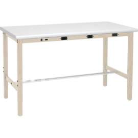Global Industrial Lab Workbench w/ Laminate Safety Edge Top & Power Apron, 60"W x 36"D, Tan