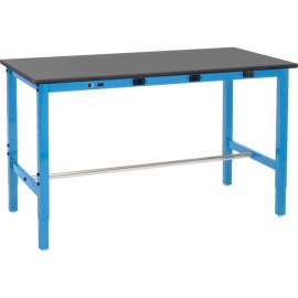 Global Industrial 60 x 30 Adjustable Height Workbench - Power Apron, Phenolic Safety Edge Blue