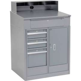 Global Industrial Cabinet Shop Desk w/ Riser & 4 Drawers, 34-1/2"W x 30"D, Gray