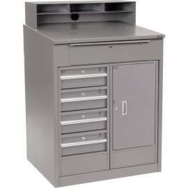 Global Industrial Cabinet Shop Desk w/ Riser & 5 Drawers, 34-1/2"W x 30"D, Gray