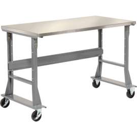 Global Industrial 72 x 30 Mobile Fixed Height C-Channel Flared Leg Workbench - Stainless Steel