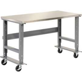 Global Industrial 60x30 Mobile Adjustable Height C-Channel Leg Workbench - Stainless Steel