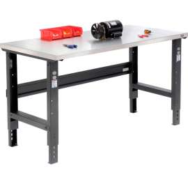 Global Industrial 60x30 Adj. Height Workbench C-Channel Leg, Stainless Steel Square Edge Black