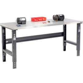 Global Industrial 72x30 Adj. Height Workbench C-Channel Leg, Stainless Steel Square Edge Black