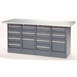 Global Industrial Workbench w/ Laminate Square Edge Top & 14 Drawers, 72"W x 30"D, Gray