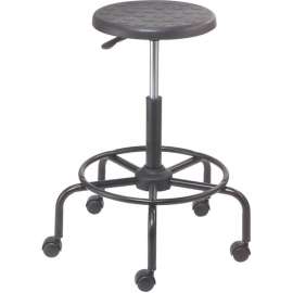 Interion Shop Stool with Footrest - Polyurethane - Black