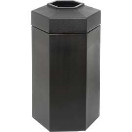 PolyTec Open Top Hex Waste Container, Black, 50-Gallon
