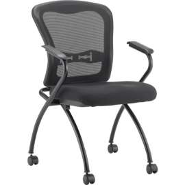 Interion Stacking Chair With Mid Back & Fixed Arms, Fabric, Black