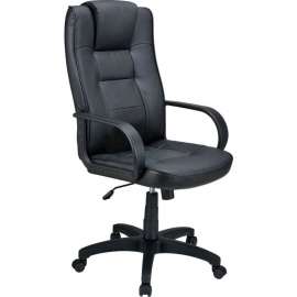 Interion Executive Chair With Headrest, High Back & Fixed Arms, Leather, Black