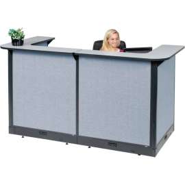 Interion U-Shaped Electric Reception Station, 88"W x 44"D x 46"H, Gray Counter, Blue Panel