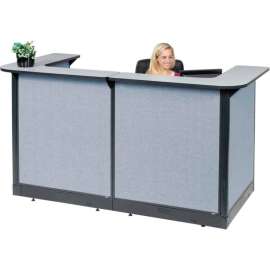 Interion U-Shaped Reception Station With Raceway, 88"W x 44"D x 46"H, Gray Counter, Blue Panel