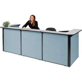 Interion U-Shaped Reception Station, 124"W x 44"D x 44"H, Gray counter, Blue Panel