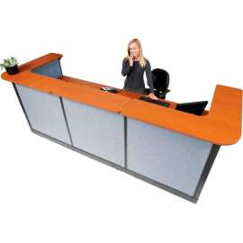 Interion U-Shaped Reception Station w/Raceway 124"W x 44"D x 46"H Cherry Counter Blue Panel