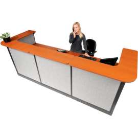 Interion U-Shaped Reception Station w/Raceway 124"W x 44"D x 46"H Cherry Counter Gray Panel