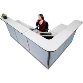 Interion L-Shaped Reception Station w/Raceway 116"W x 80"D x 46"H Gray Counter Blue Panel