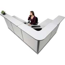 Interion L-Shaped Reception Station w/Raceway 116"W x 80"D x 46"H Gray Counter Gray Panel