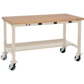 Global Industrial 72 x 36 Mobile Production Workbench - Power Apron - Shop Top Safety Edge Tan