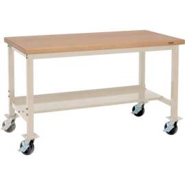 Global Industrial Mobile Production Workbench w/ Shop Top Safety Edge, 72"W x 36"D, Tan