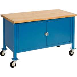 Global Industrial Mobile Cabinet Workbench - Maple Safety Edge, 60"W x 30"D, Blue