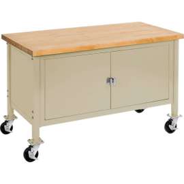 Global Industrial Mobile Cabinet Workbench - Maple Safety Edge, 72"W x 30"D, Tan