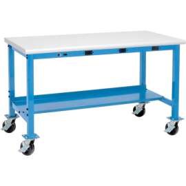 Global Industrial 72 x 30 Mobile Lab Workbench - Power Apron - Laminate Safety Edge - Blue