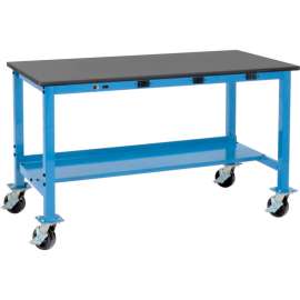 Global Industrial 72 x 36 Mobile Lab Workbench - Power Apron - Phenolic Resin Safety Edge Blue