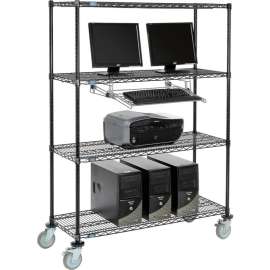 Nexel 4-Shelf Mobile Wire Computer LAN Workstation w/ Keyboard Tray, 48"W x 18"D x 69"H, Black