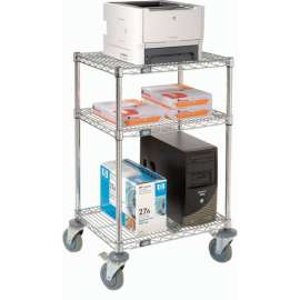 Nexel 3-Shelf Chrome Wire Shelf Mobile Printer Stand, 24"W x 18"D x 39"H