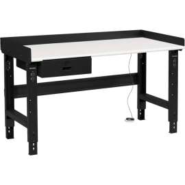 Global Industrial 60 x 30 Adj Height Workbench w/Drawer, Black- ESD Safety Edge Top