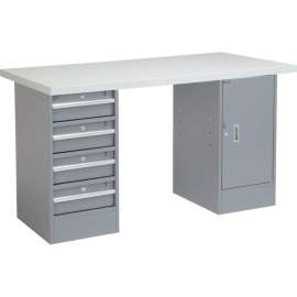 Global Industrial 60 x 24 Pedestal Workbench 4 Drawers & 1 Cabinet, Laminate Square Edge Gray