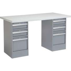 Global Industrial 60 x 24 Pedestal Workbench Double 3 Drawers, Laminate Square Edge Gray