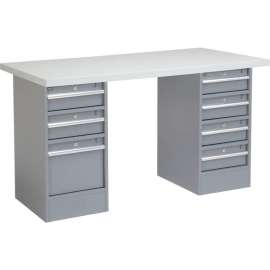 Global Industrial 72 x 24 Pedestal Workbench 3 Drawer / 4 Drawers, Laminate Square Edge Gray