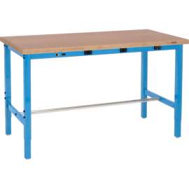 Global Industrial 60 x 36 Adjustable Height Workbench - Power Apron, Shop Top Square Edge Blue