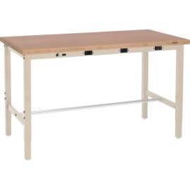 Global Industrial 96 x 30 Adjustable Height Workbench - Power Apron, Shop Top Square Edge Tan
