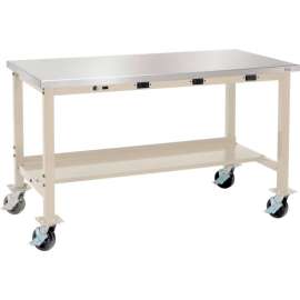 Global Industrial 72x30 Mobile Production Workbench Power Apron Stainless Steel Square Edge TN