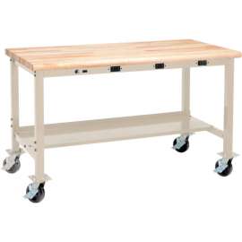 Global Industrial 60 x 30 Mobile Production Workbench - Power Apron - Maple Safety Edge Tan