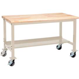 Global Industrial Mobile Production Workbench w/ Maple Safety Edge Top, 60"W x 30"D, Tan