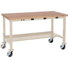 Global Industrial 60 x 30 Mobile Production Workbench - Power Apron - Shop Top Square Edge Tan